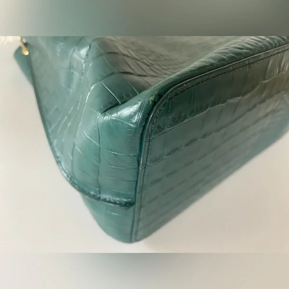 Nordstom Laura Croc Embossed Green Leather Handbag - Picture 6 of 9